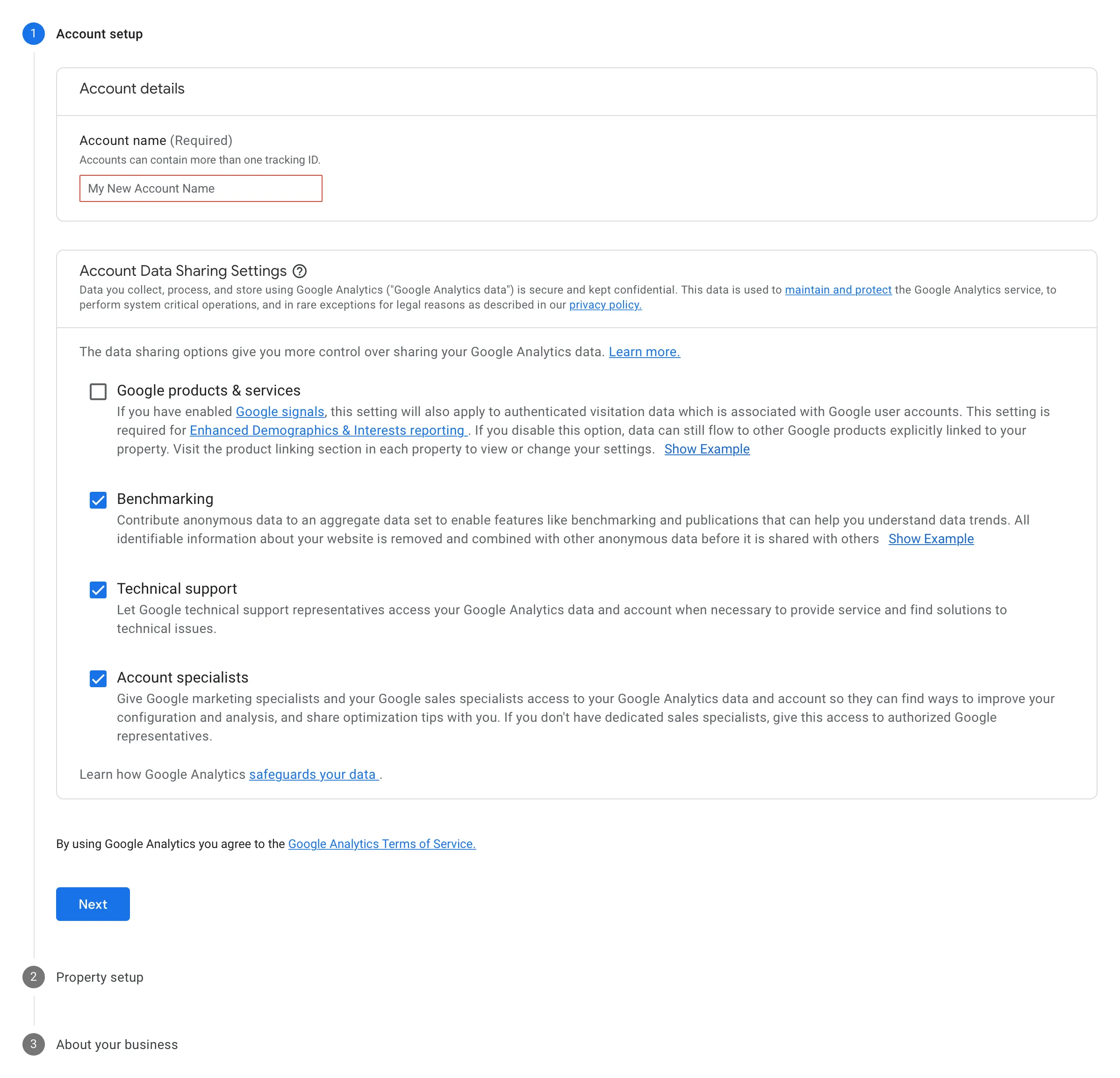 Google Analytics account setup
