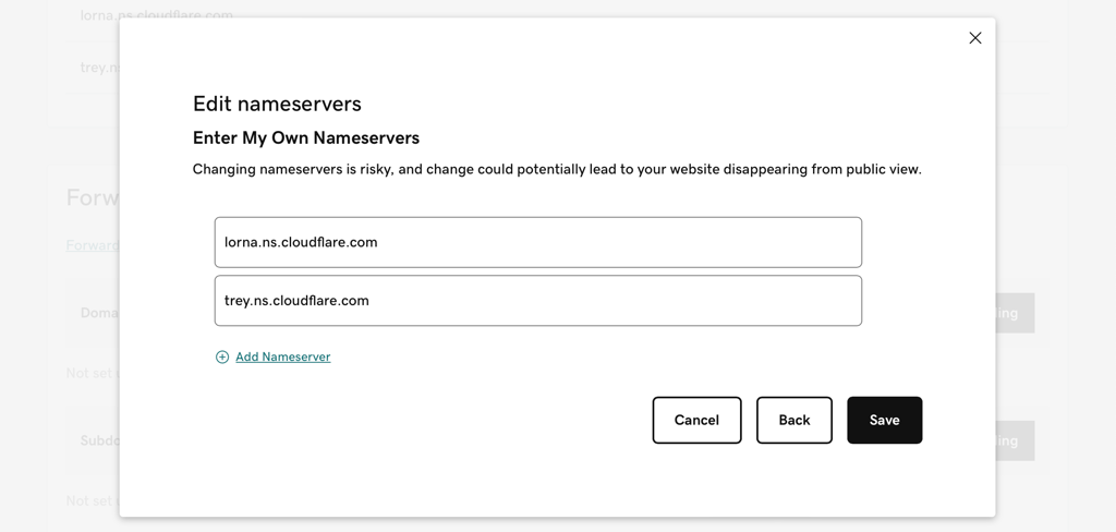 GoDaddy - Edit Nameservers