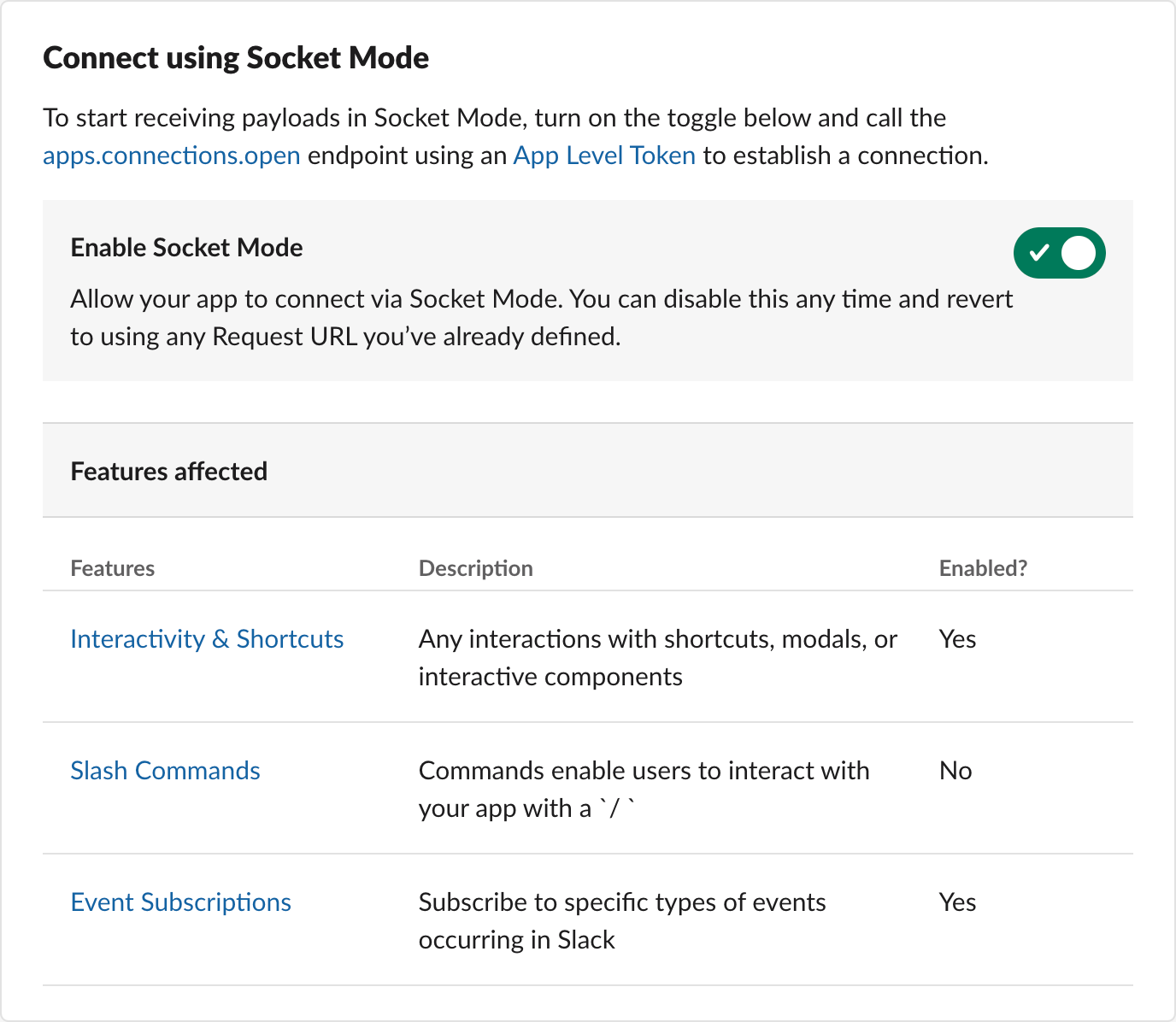 Slack socket mode